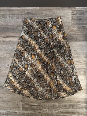 Zara Brown and Black Snake-Print A-Line Midi Skirt